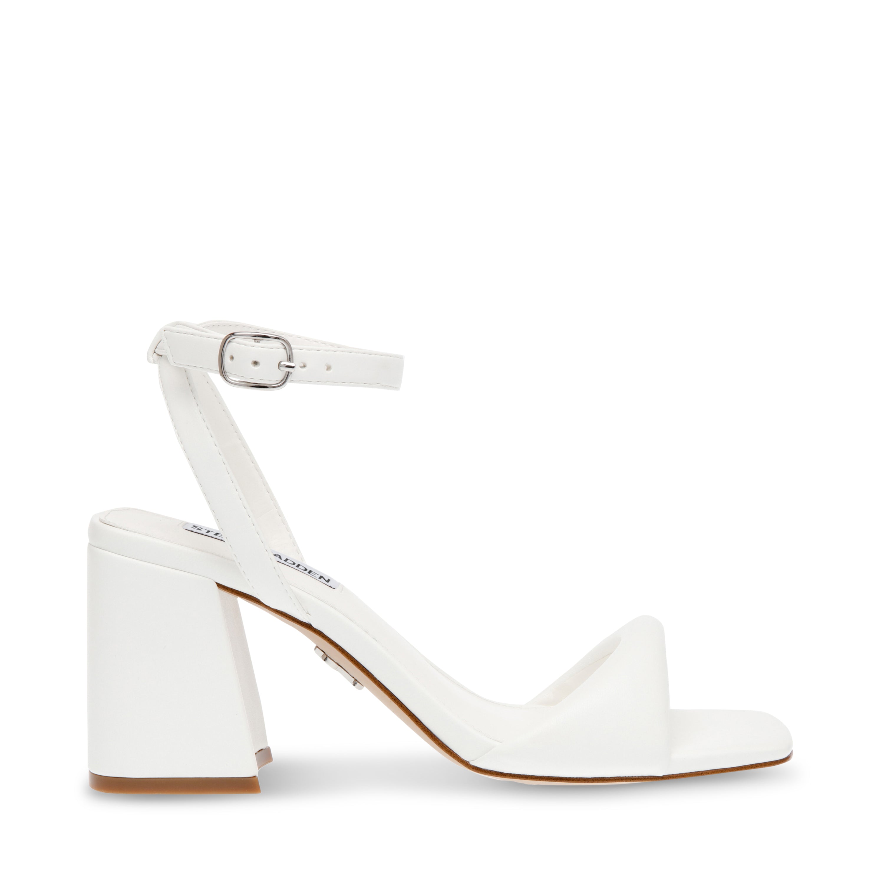 Buy Truffle Collection White Pu Ankle Strapped Block Heels Online